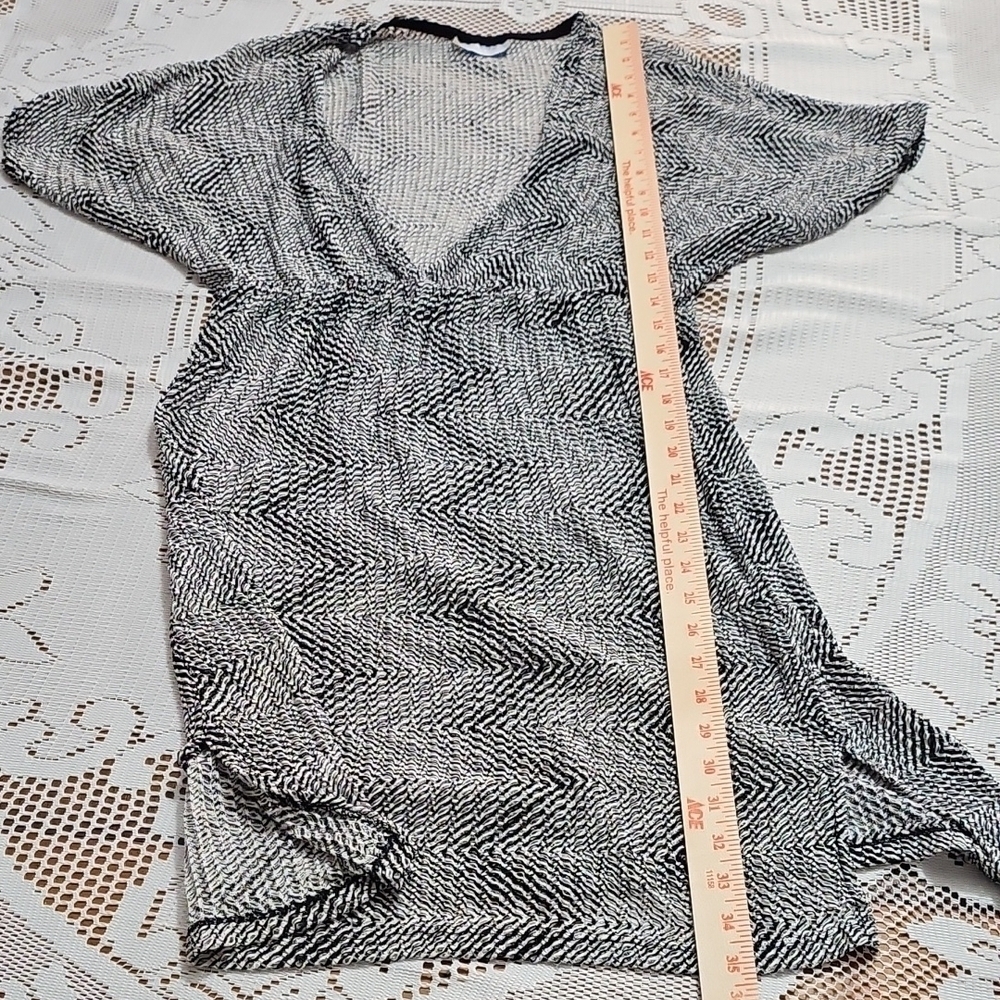 Black and White Midi Swim Coverup with Plunge Neckline - Picture 2 of 6